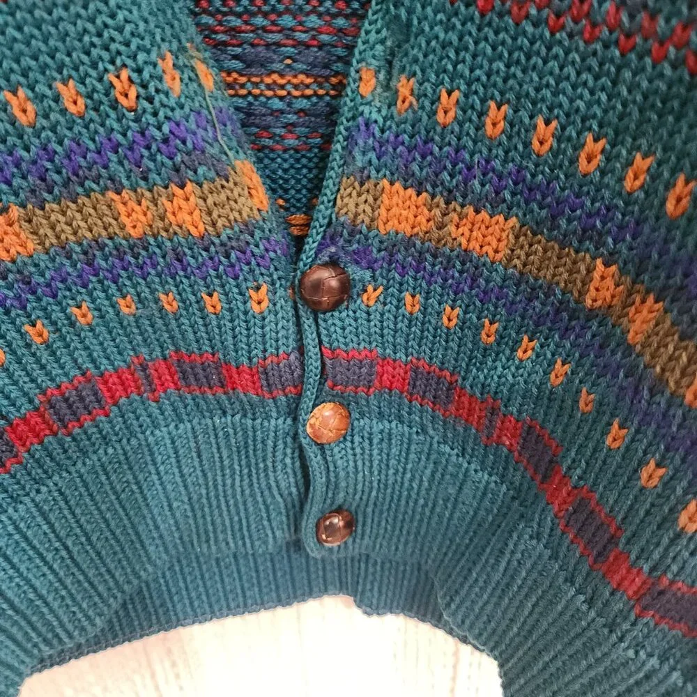 GAP Teal Multicolor Patterned Men's Cardigan